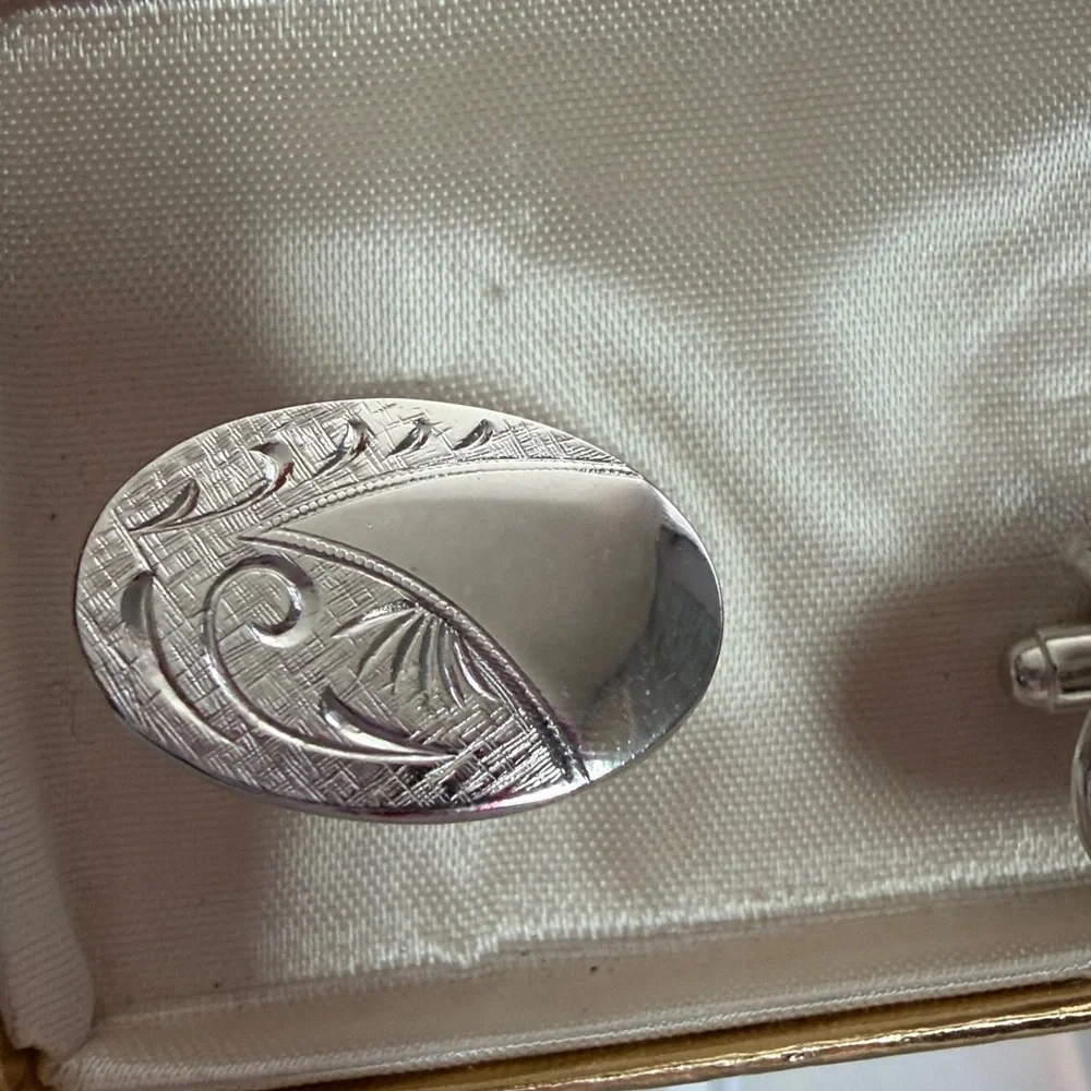 Silver Tone Oval Anson Cuff Links Cufflinks
